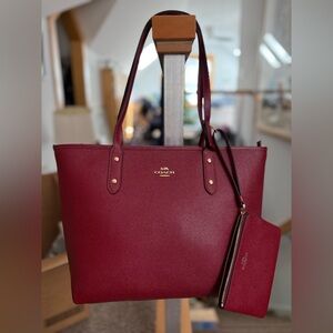 Coach Red Leather Tote with Gold Hardware